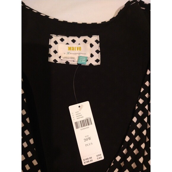 NWT Maeve Anthropologie MOCK WRAP Midi Dress Black White US Plus Size 20W UK 26W - Picture 7 of 12